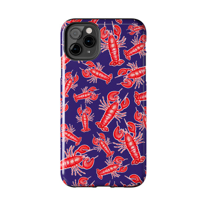 Red Lobster Watercolor Illustrated Tossed Pattern Navy Coastal Nautical Tough Phone Case | Various Models