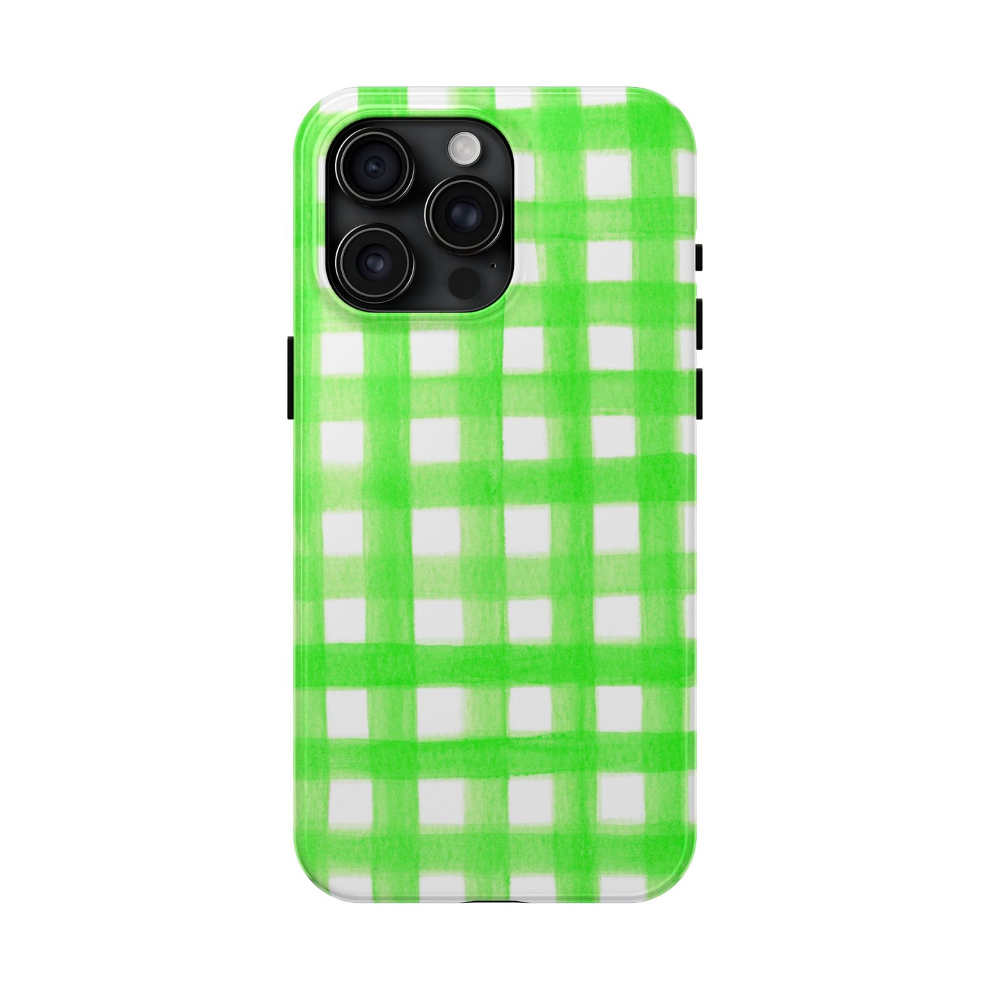 Lime Green Gingham Watercolor Illustrated Tough Phone Case | Various Models Available