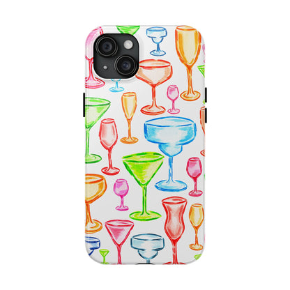Monochromatic Margarita, Wine, Martini, and Champagne Flute Cocktail Glasses Watercolor Illustrated Tough Phone Case | Various Models Available
