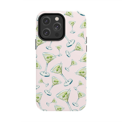 Watercolor Blue and Green Martinis Tossed Illustrated Pattern Blush Pink Tough Phone Case | Various Models