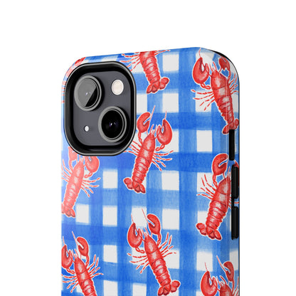 Blue Gingham Red Lobster Watercolor Patterned Phone Case | Various Models