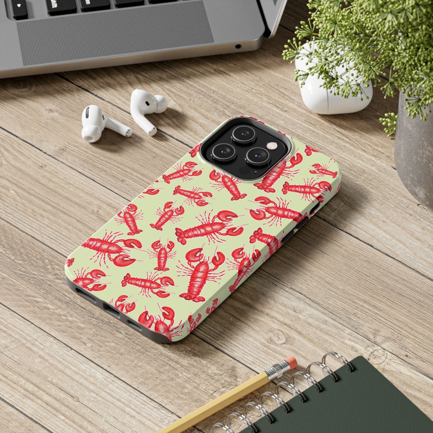 Red Lobster Watercolor Illustrated Tossed Pattern Light Yellow Tough Phone Case | Various Models