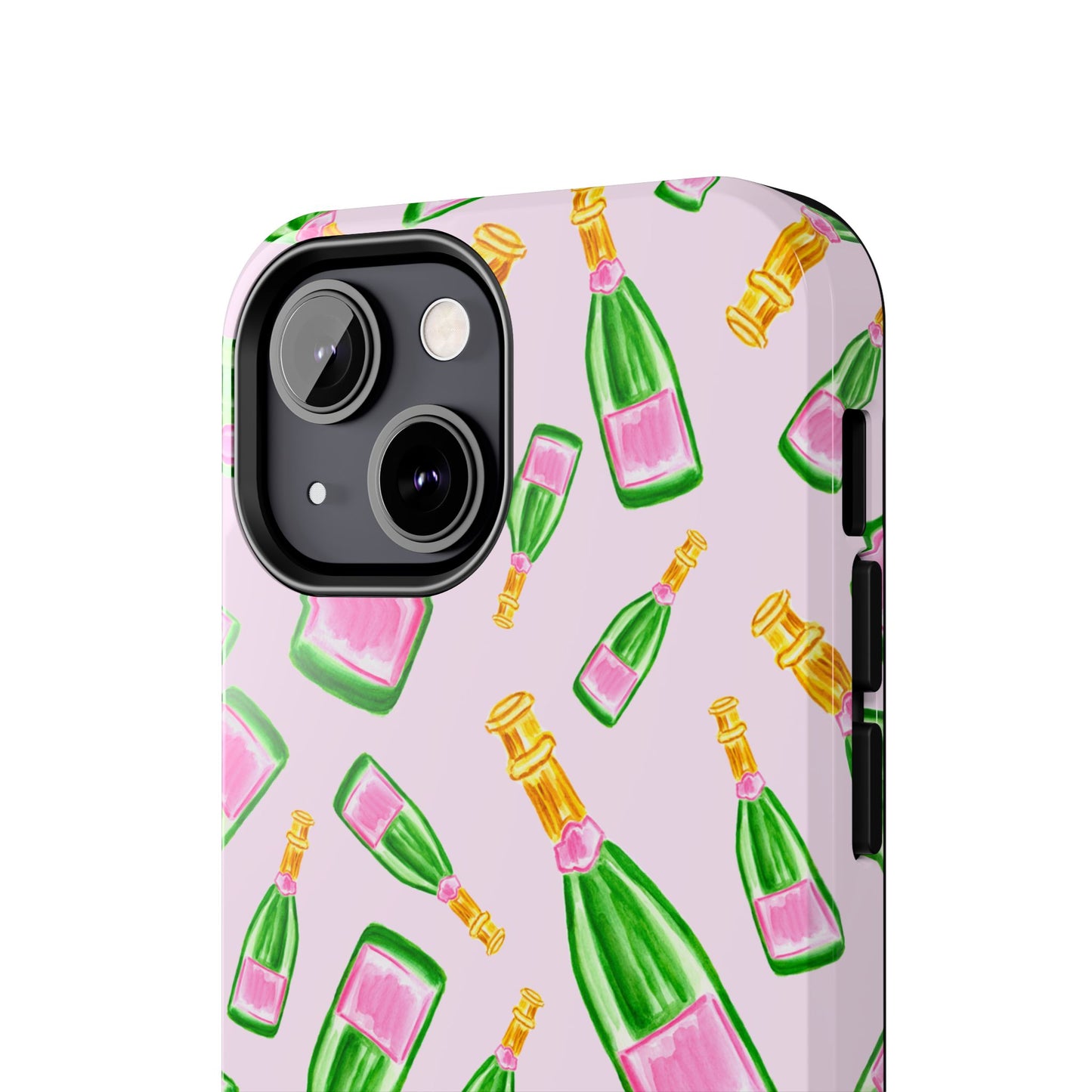 Tossed Pink and Green Watercolor Illustrated Champagne Bottles Pattern Blush Pink Tough Phone Case | Various Models