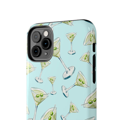 Watercolor Blue and Green Martinis Tossed Illustrated Pattern Turquoise Blue Tough Phone Case | Various Models
