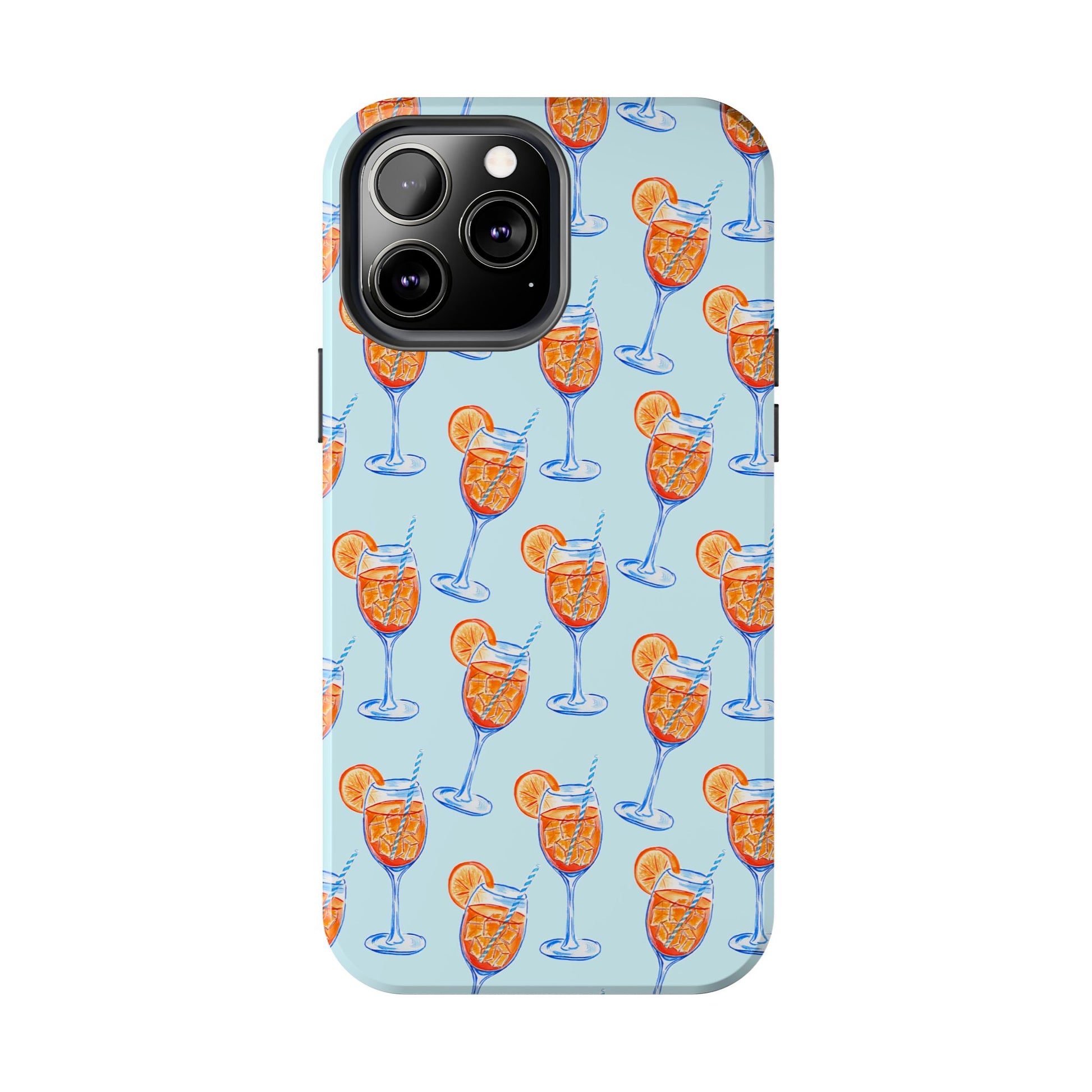 Orange & Blue Aperol Spritz Watercolor Pattern Turquoise Phone Case | Various Models