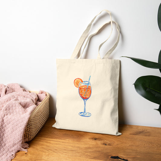 Canvas Book Tote | Aperol Spritz  Blue & Orange Watercolor Farmers Market Tote | Cocktail Bachelorette Gift Hostess