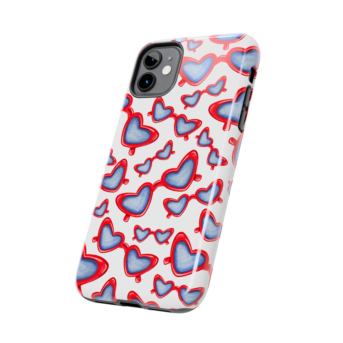 Red, White, & Blue Heart Shaped Watercolor Sunglasses Tossed Pattern Tough Phone Cases