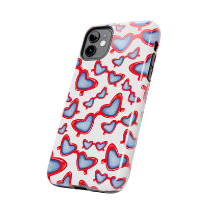 Red, White, & Blue Heart Shaped Watercolor Sunglasses Tossed Pattern Tough Phone Cases