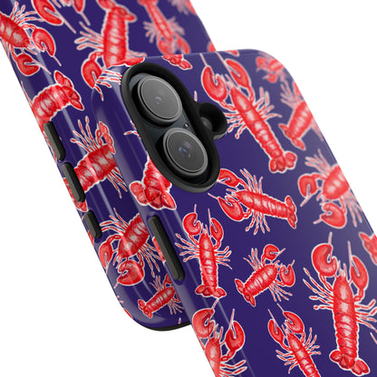 Red Lobster Watercolor Illustrated Tossed Pattern Navy Coastal Nautical Tough Phone Case | Various Models