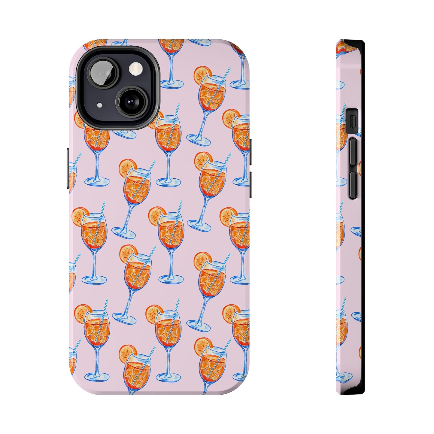 Orange & Blue Aperol Spritz Watercolor Patterned Blush Pink Tough Phone Case | Various Models iPhone 13