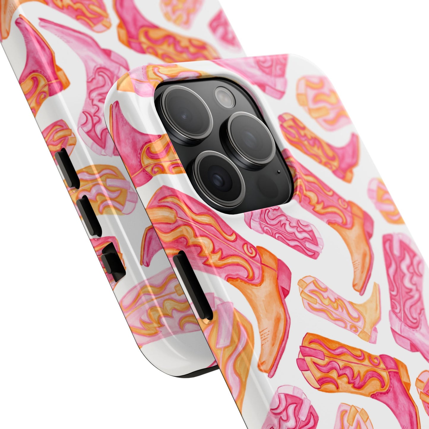 Tossed Hot Pink & Orange Cowboy Boots Tough Phone Cases | Various Models Available