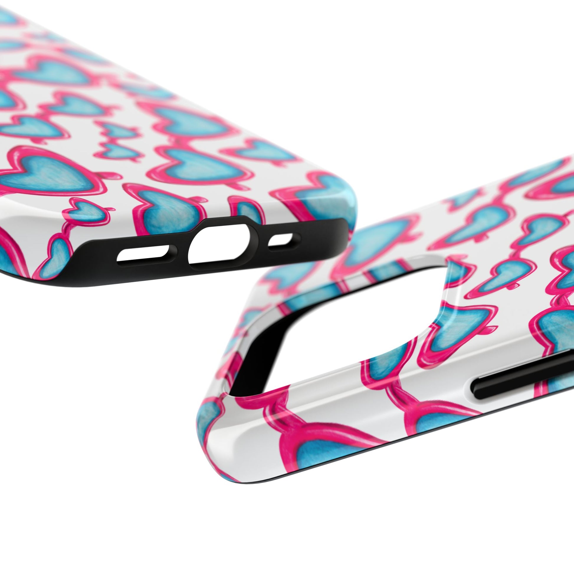 Pink & Blue Heart Shaped Sunglasses Watercolor Illustrated Tossed Pattern Tough Case | Various Models