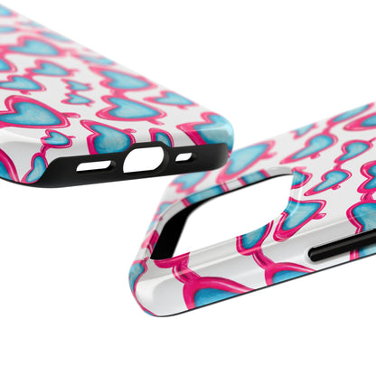 Pink & Blue Heart Shaped Sunglasses Watercolor Illustrated Tossed Pattern Tough Case | Various Models