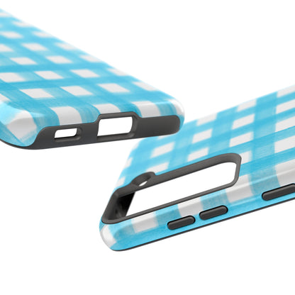 Turquoise Gingham Watercolor Illustrated Tough Phone Case | Various Models Available