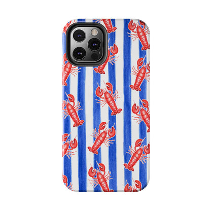 Blue & White Strip Red Lobster Watercolor Patterned Phone Case | Various Models