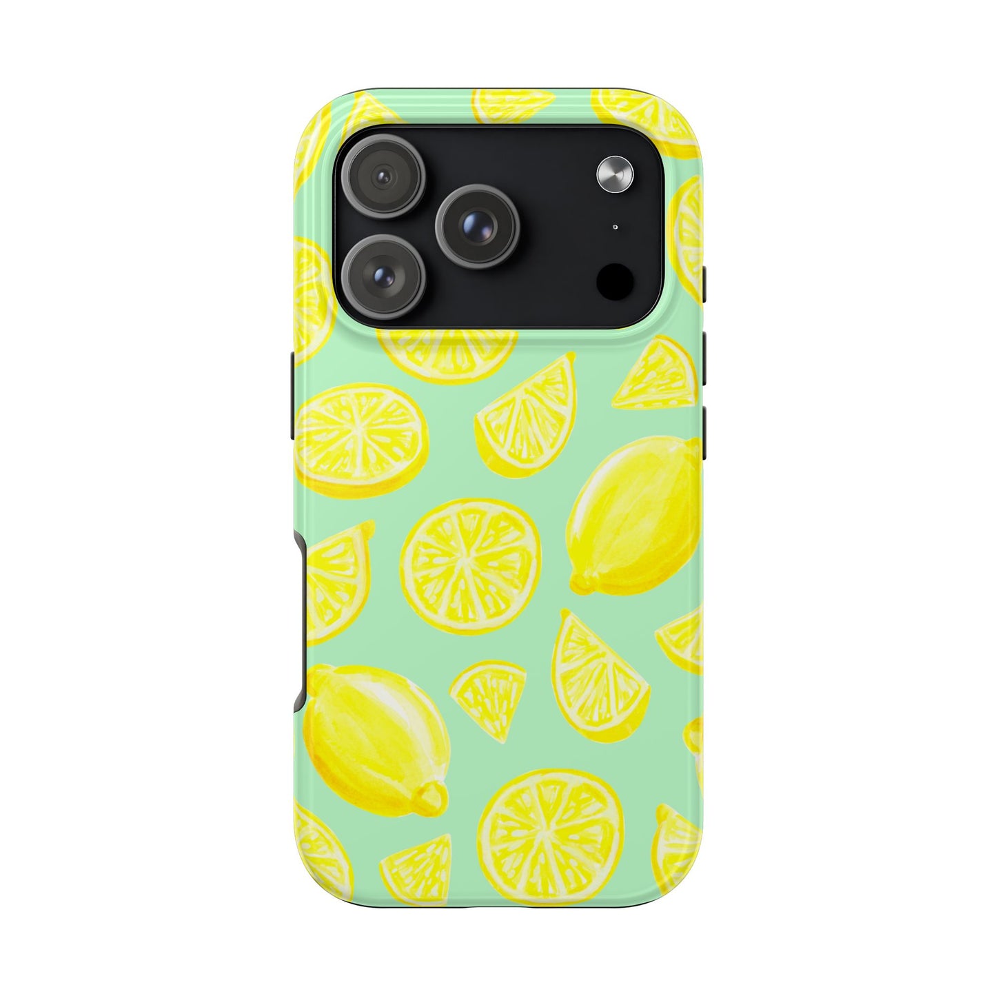 Bright Yellow Lemons Watercolor Illustrated Tossed Pattern Mint Green Tough Phone Case | Various Models