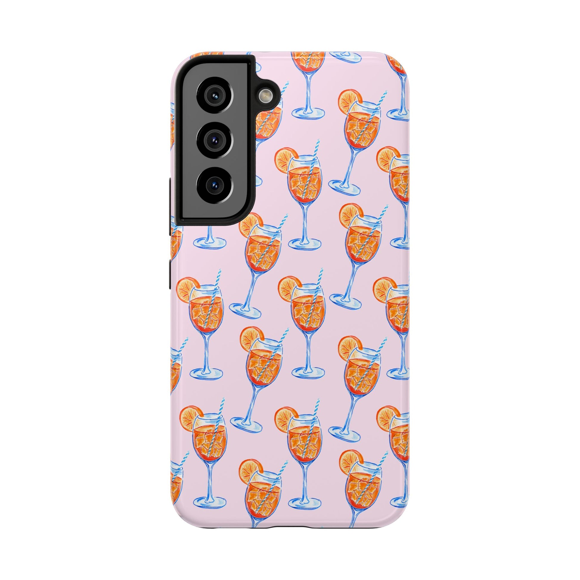 Orange & Blue Aperol Spritz Watercolor Patterned Blush Pink Tough Phone Case | Various Models Samsung Galaxy S22