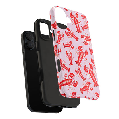 Red Lobster Watercolor Illustrated Tossed Pattern Light Pink Coastal Nautical Tough Phone Case | Various Models