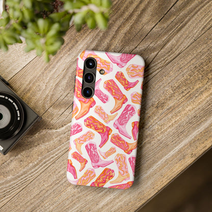Tossed Hot Pink & Orange Cowboy Boots Tough Phone Cases | Various Models Available