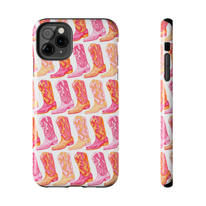Rows of Hot Pink & Orange Cowboy Boots Tough Phone Cases | Various Models Available