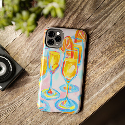 Pink Orange Mimosas Blue Champagne Flutes Abstract Acrylic Tough Phone Case | Various Models