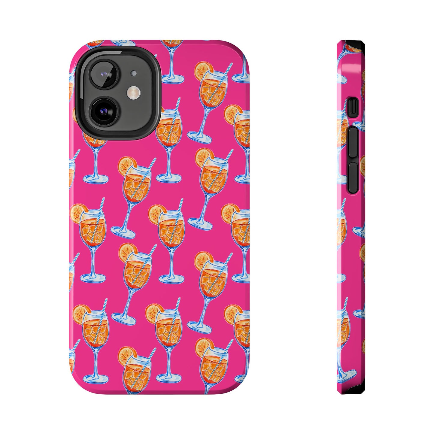Orange & Blue Aperol Spritz Watercolor Pattern Hot Pink Phone Case | Various Models iPhone 12 Mini