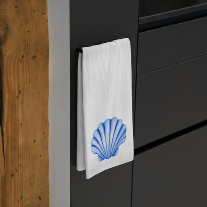 Tea Towel | Blue Seashell Watercolor Illustration | Coastal Kitchen Decor |Beach Shell Towel |Unique Nautical Hostess Gift | Seaside Accents