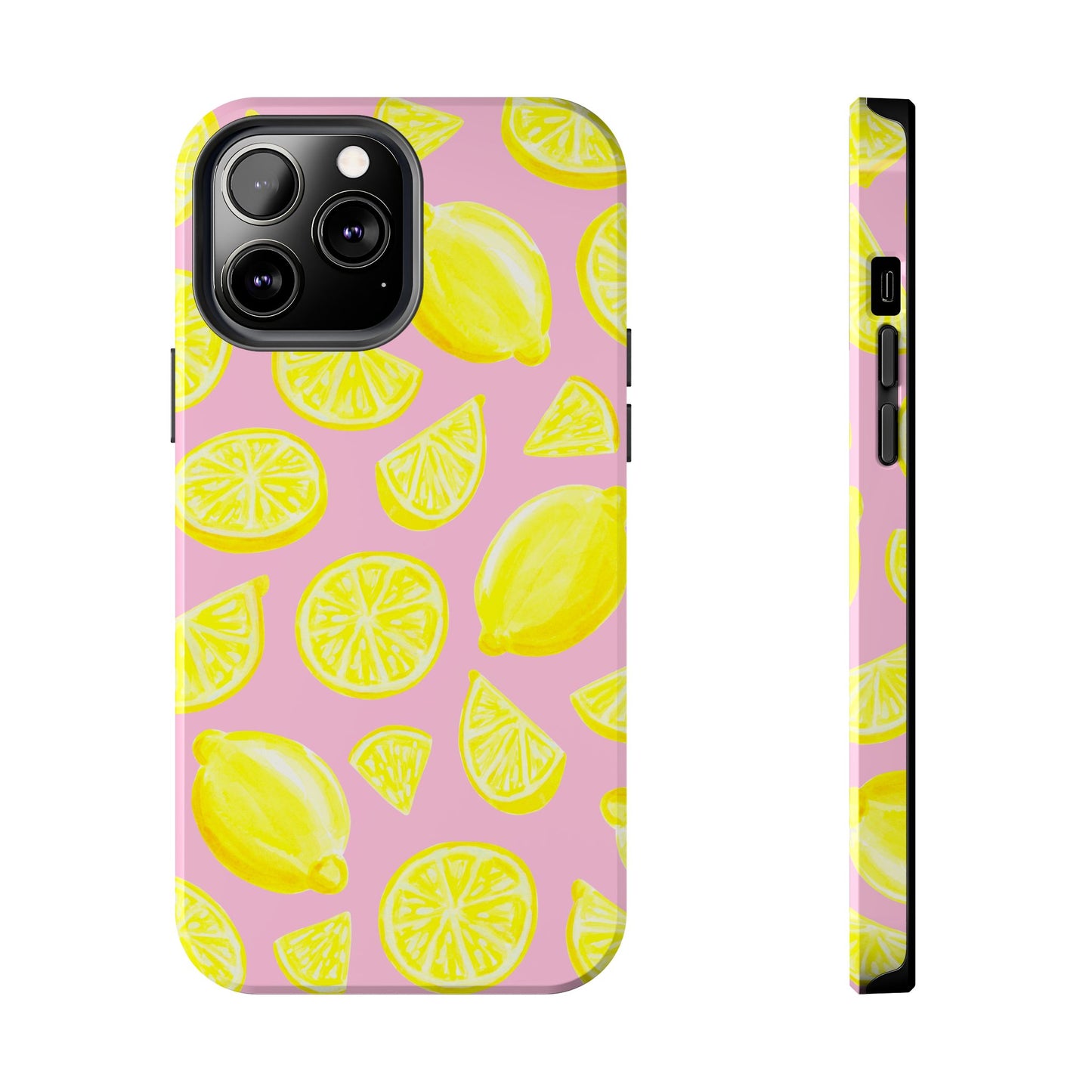 Bright Yellow Lemons Watercolor Illustrated Tossed Pattern Light Pink Tough Phone Case | Various Models