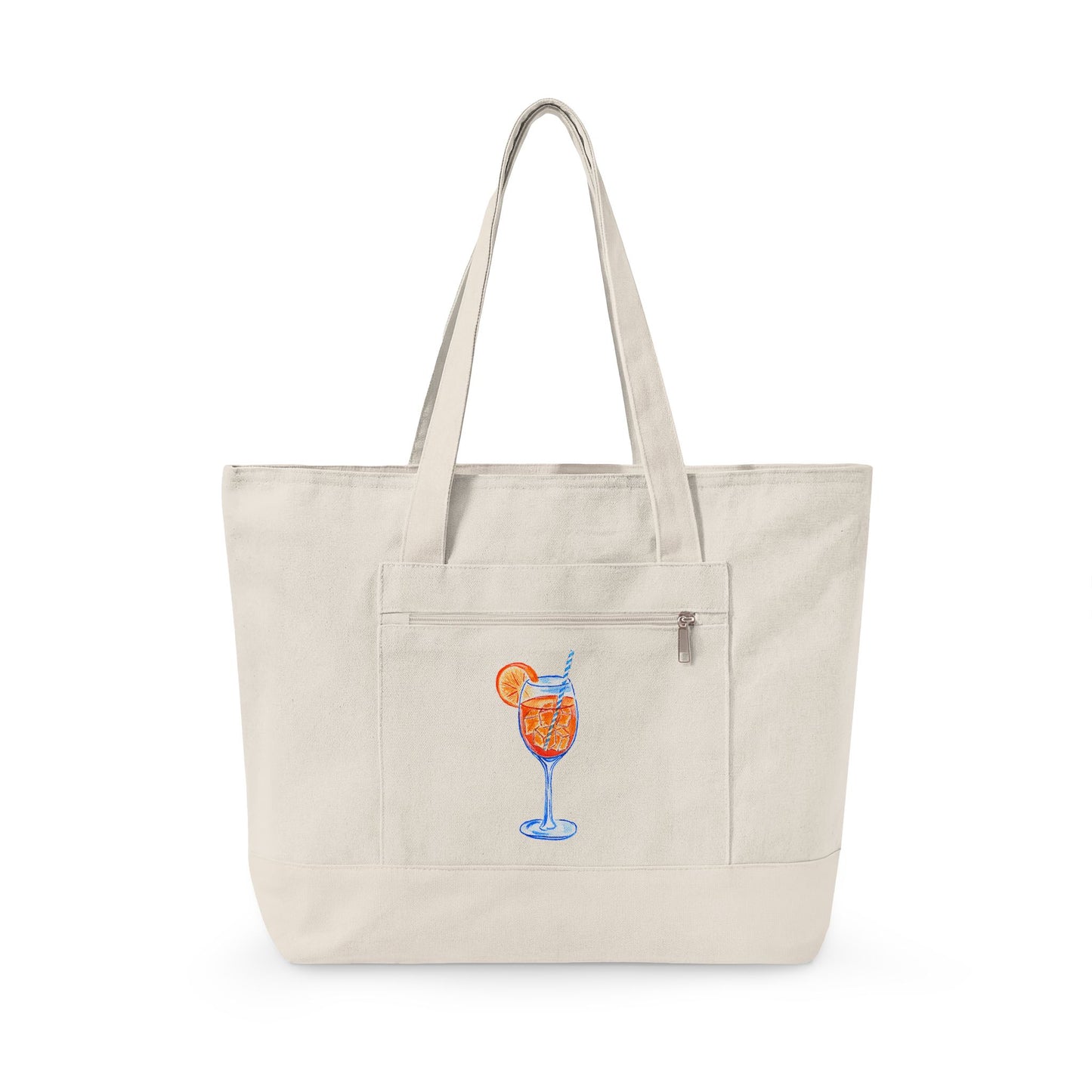 Aperol Spritz Watercolor Printed Zippered Canvas Tote 18" x 14" | Various Colors