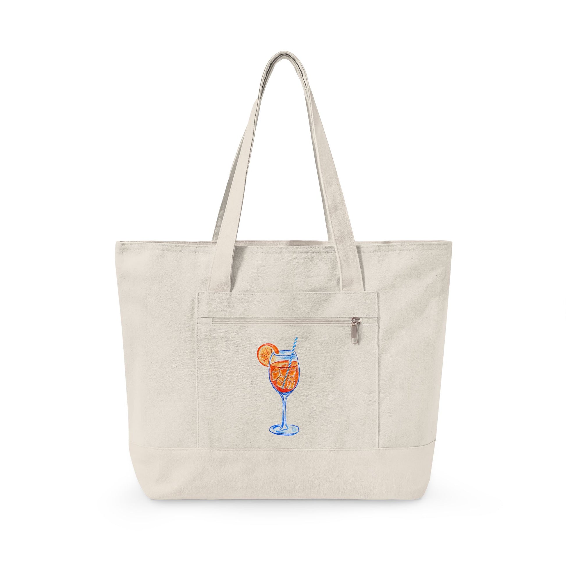 Aperol Spritz Watercolor Printed Zippered Canvas Tote 18" x 14" | Various Colors