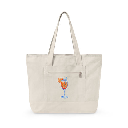 Aperol Spritz Watercolor Printed Zippered Canvas Tote 18" x 14" | Various Colors