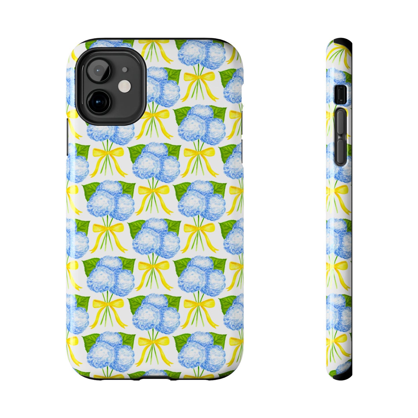 Blue Hydrangea Bouquets with Yellow Bow Ribbon Watercolor Illustrated Patterned Tough Phone Case | Various Models