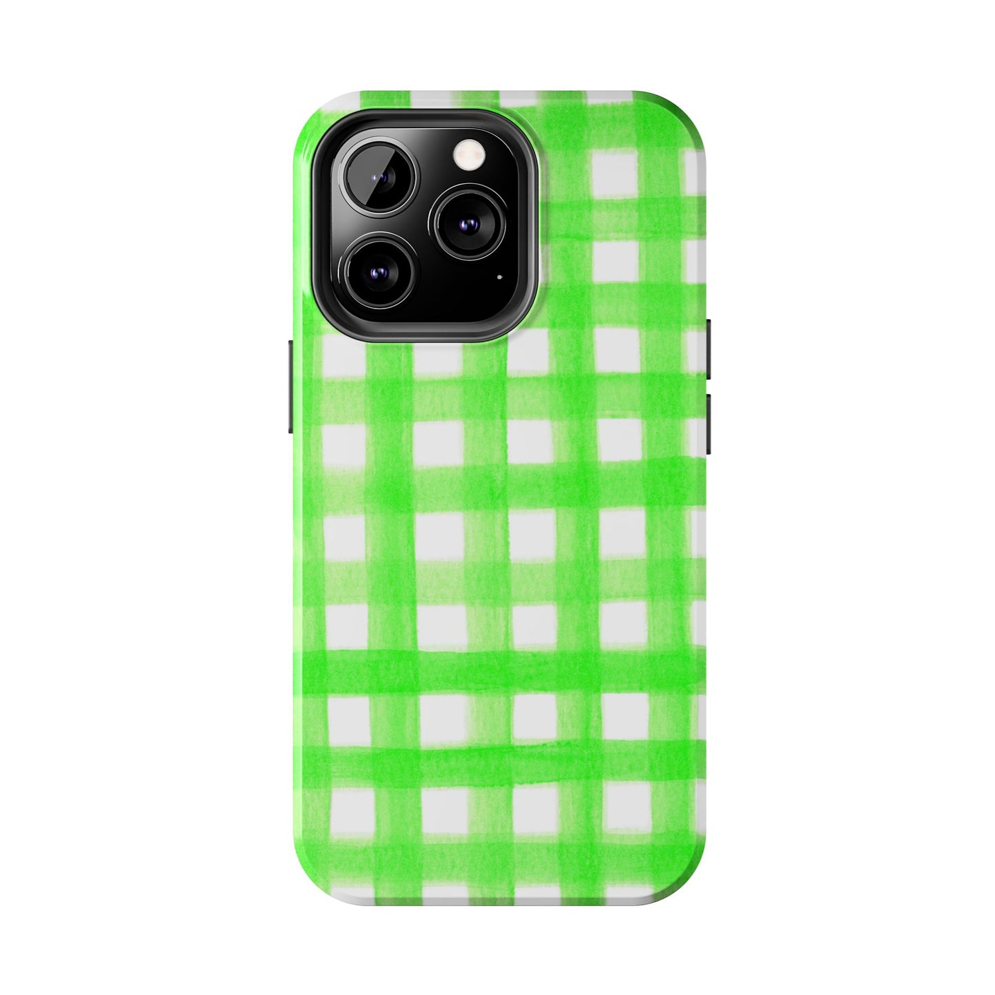 Lime Green Gingham Watercolor Illustrated Tough Phone Case | Various Models Available