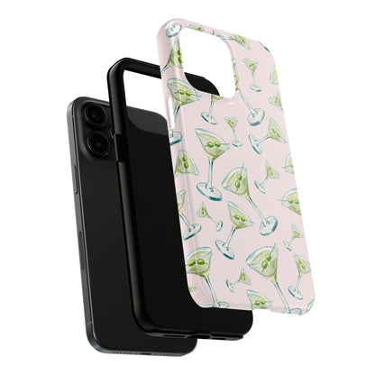 Watercolor Blue and Green Martinis Tossed Illustrated Pattern Blush Pink Tough Phone Case | Various Models