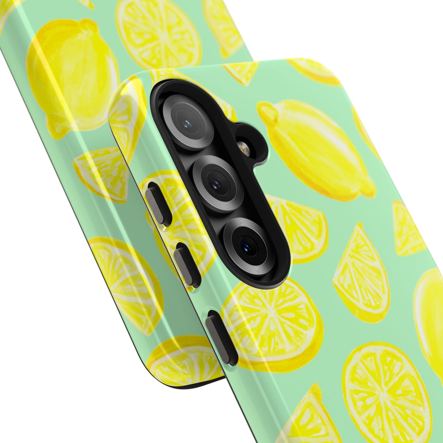 Bright Yellow Lemons Watercolor Illustrated Tossed Pattern Mint Green Tough Phone Case | Various Models