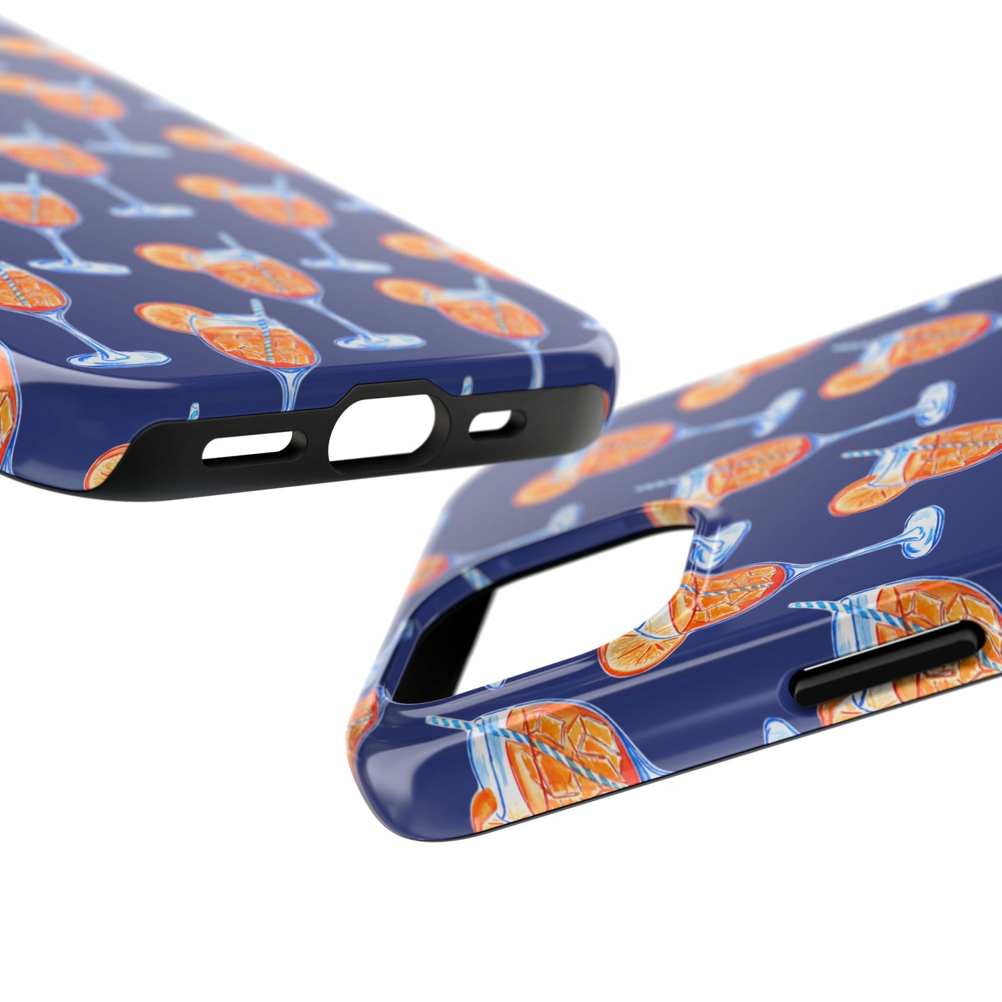 Orange & Blue Aperol Spritz Watercolor Pattern Navy Tough Case | Various Models