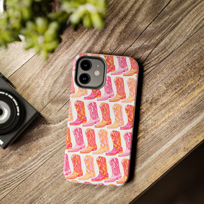 Rows of Hot Pink & Orange Cowboy Boots Tough Phone Cases | Various Models Available