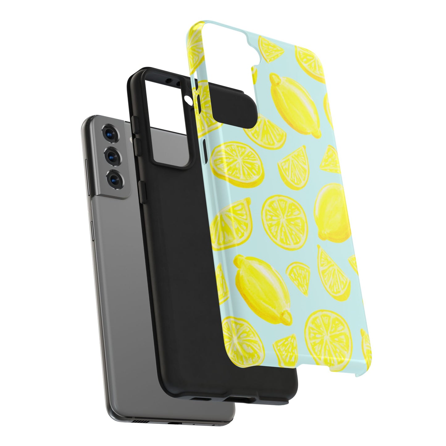 Bright Yellow Lemons Watercolor Illustrated Tossed Pattern Light Blue Tough Phone Case | Various Models