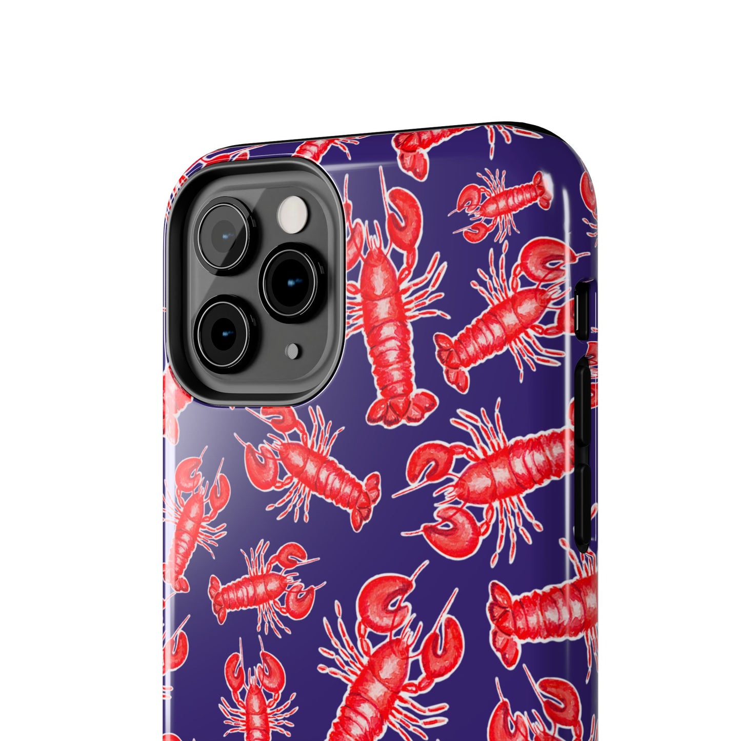 Red Lobster Watercolor Illustrated Tossed Pattern Navy Coastal Nautical Tough Phone Case | Various Models