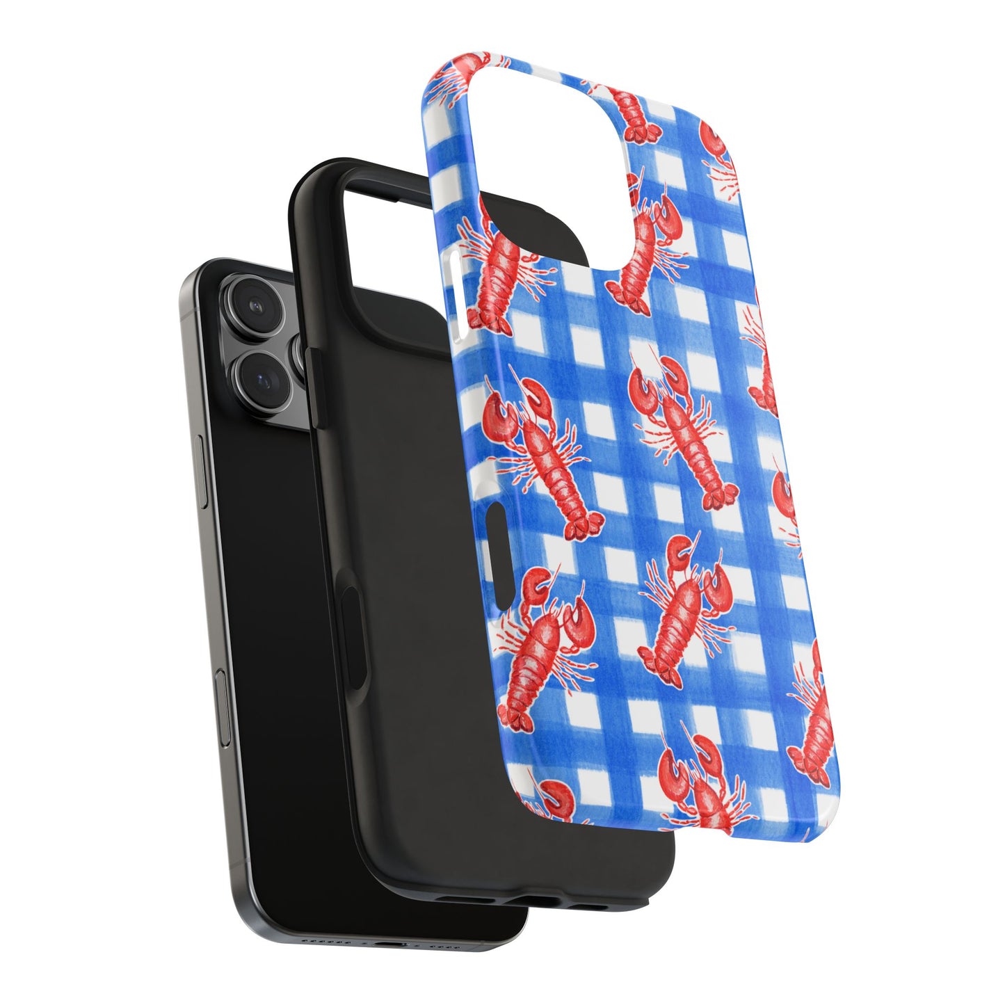 Blue Gingham Red Lobster Watercolor Patterned Phone Case | Various Models