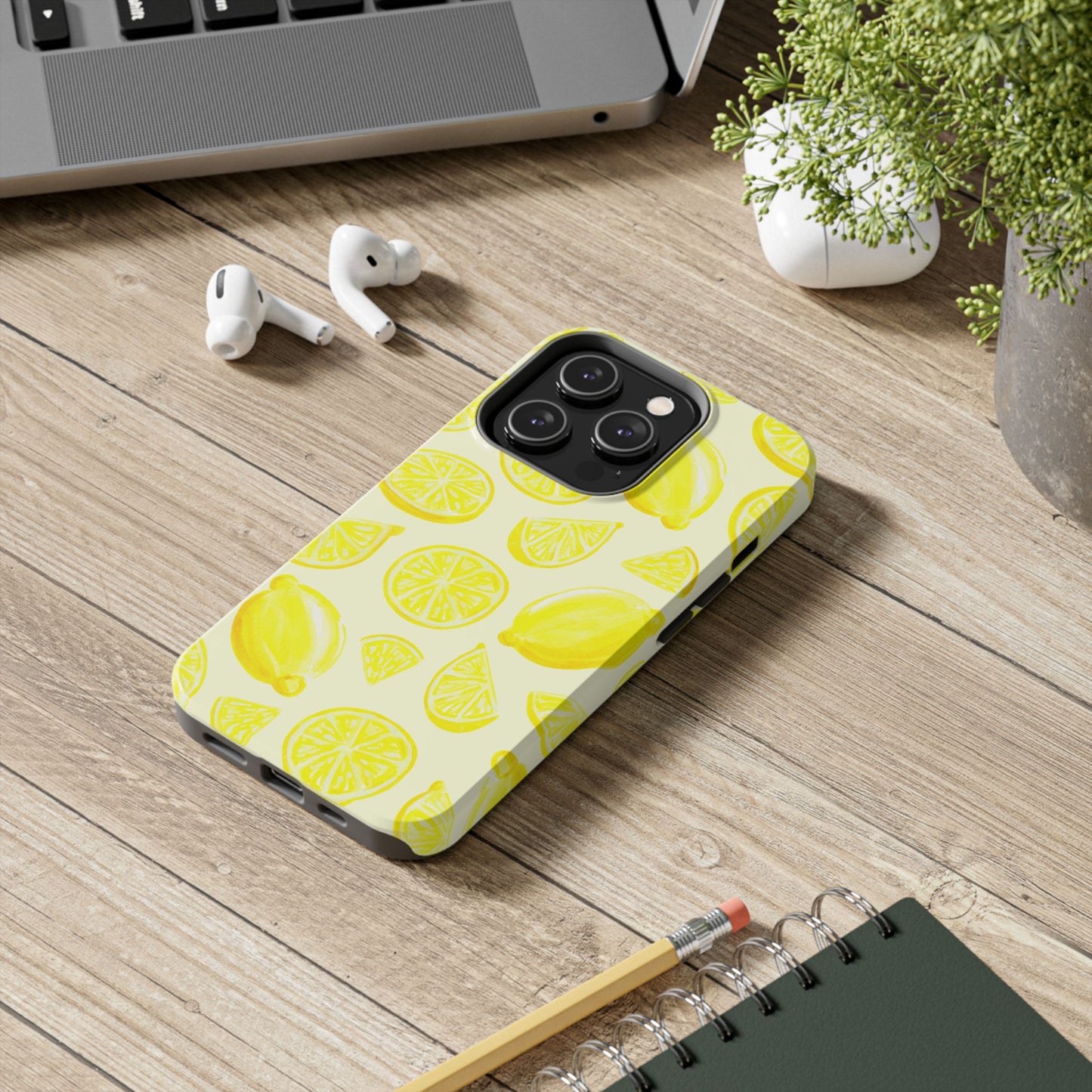 Bright Yellow Lemons Watercolor Illustrated Tossed Pattern Pale Yellow Tough Phone Case | Various Models
