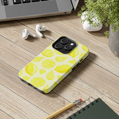 Bright Yellow Lemons Watercolor Illustrated Tossed Pattern Pale Yellow Tough Phone Case | Various Models