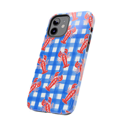 Blue Gingham Red Lobster Watercolor Patterned Phone Case | Various Models