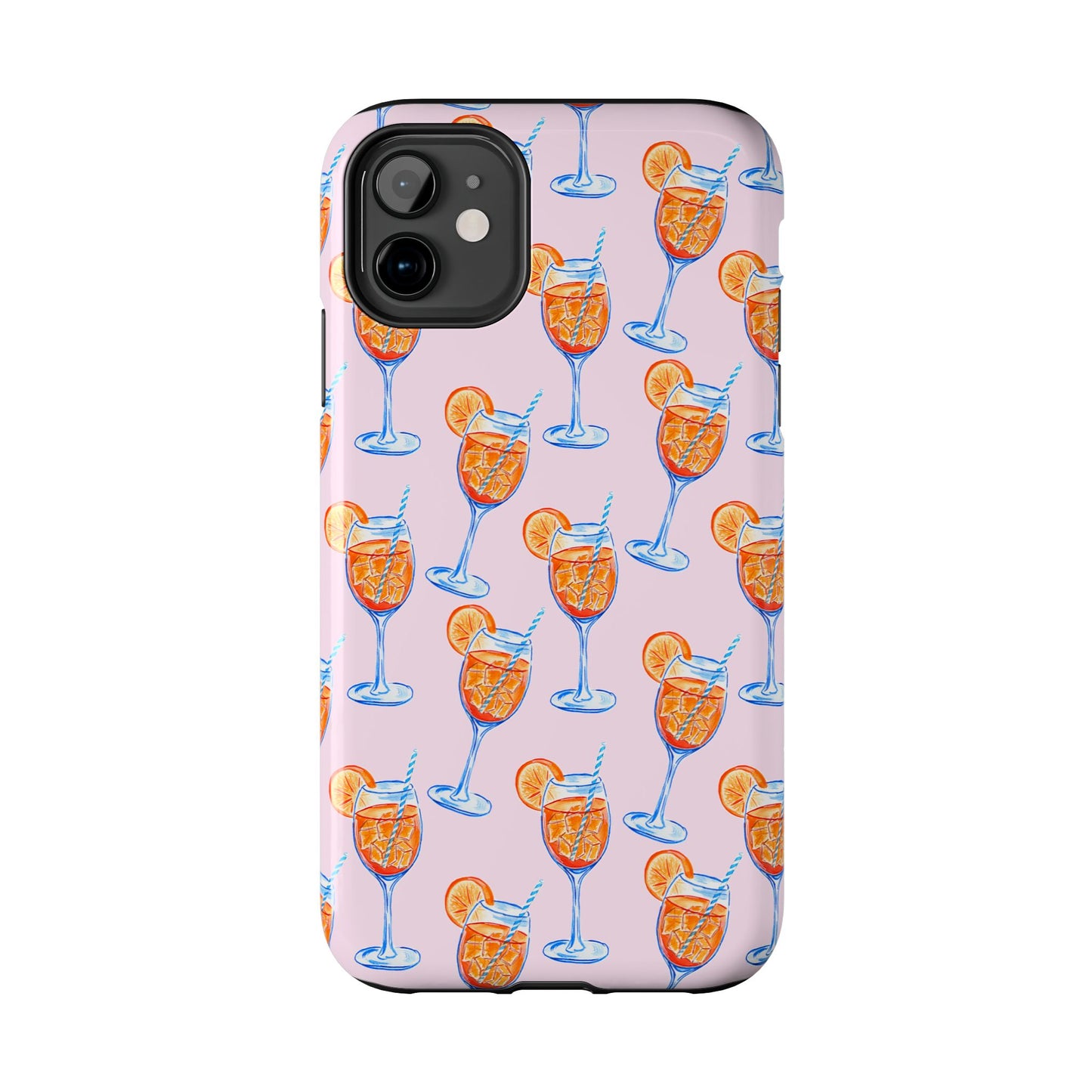 Orange & Blue Aperol Spritz Watercolor Patterned Blush Pink Tough Phone Case | Various Models iPhone 11