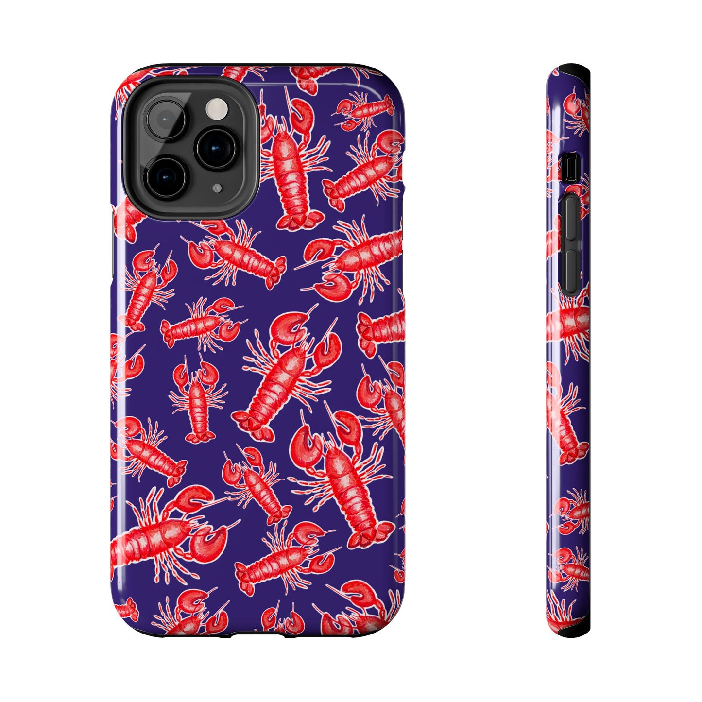 Red Lobster Watercolor Illustrated Tossed Pattern Navy Coastal Nautical Tough Phone Case | Various Models