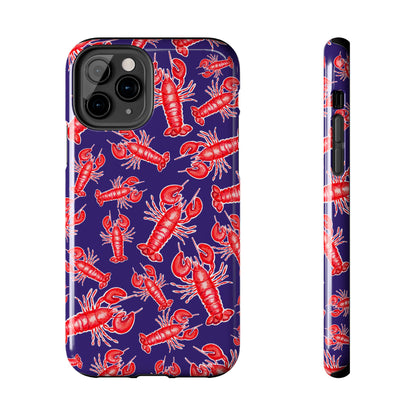 Red Lobster Watercolor Illustrated Tossed Pattern Navy Coastal Nautical Tough Phone Case | Various Models