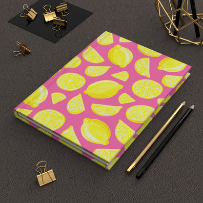 Yellow Lemons Watercolor Illustrated Light Pink Hardcover Journal Matte 8"x 5.75"