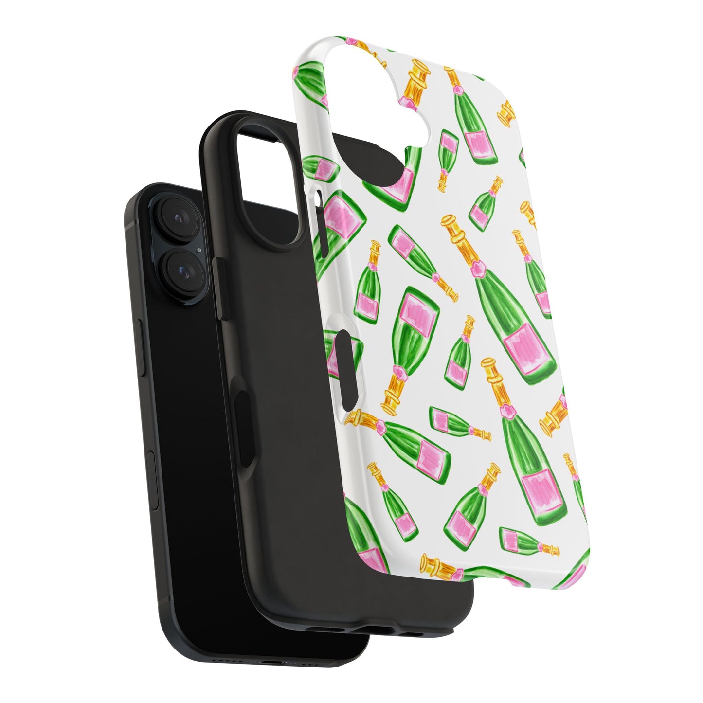 Copy of Tossed Pink and Green Watercolor Illustrated Champagne Bottles Pattern Tough Phone Case | Various Models