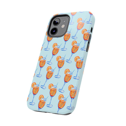 Orange & Blue Aperol Spritz Watercolor Pattern Turquoise Phone Case | Various Models