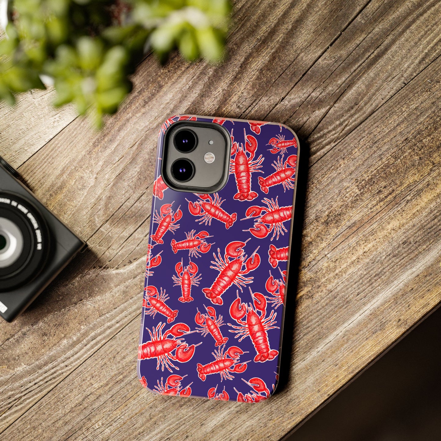 Red Lobster Watercolor Illustrated Tossed Pattern Navy Coastal Nautical Tough Phone Case | Various Models